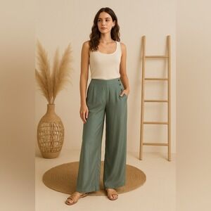 Componix by Marsha & Julio Sage Green Wide Leg Pants M Rayon Boho Minimalist